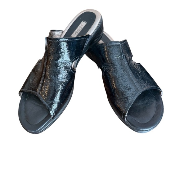 Ecco Sandals Women 40 Slide Low Wedge Black Leather Open Toe Casual Comfort US 9 - Picture 1 of 10